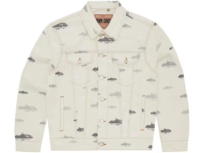Corteiz Alcatraz Pattern Denim Jacket White