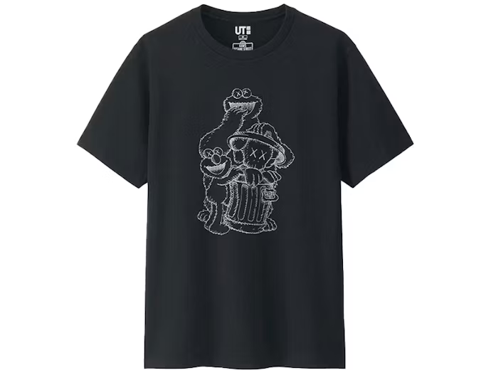 KAWS x Uniqlo x Sesame Street Companion Trash Can Outline Tee Black