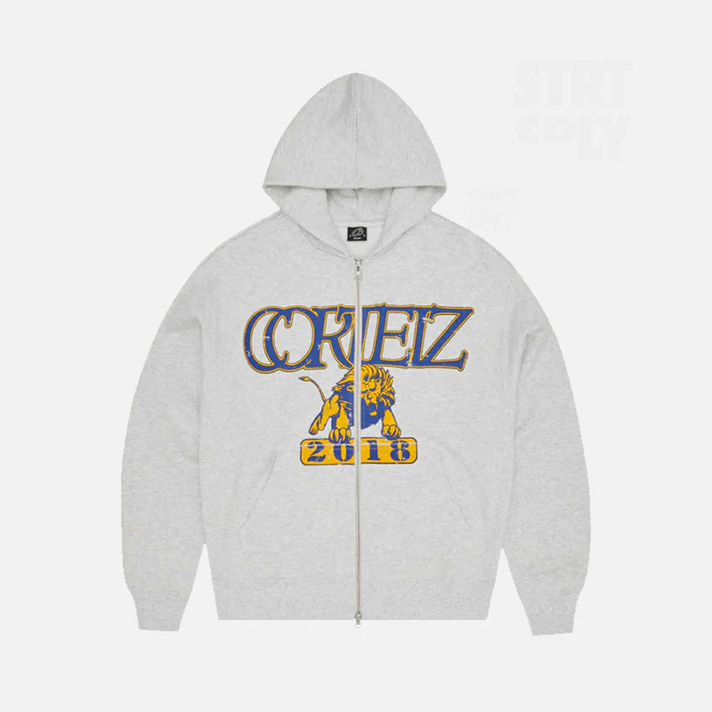 Corteiz Lion Boxy Zip Up Hoodie Light Heather