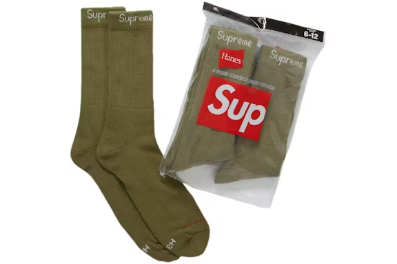 Supreme Hanes Crew Socks (4 Pack) Olive