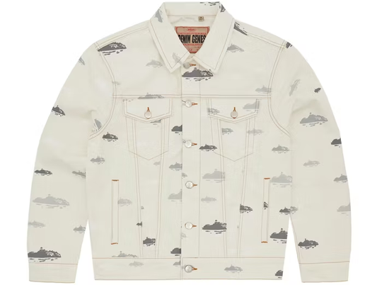 Corteiz Alcatraz Pattern Denim Jacket White