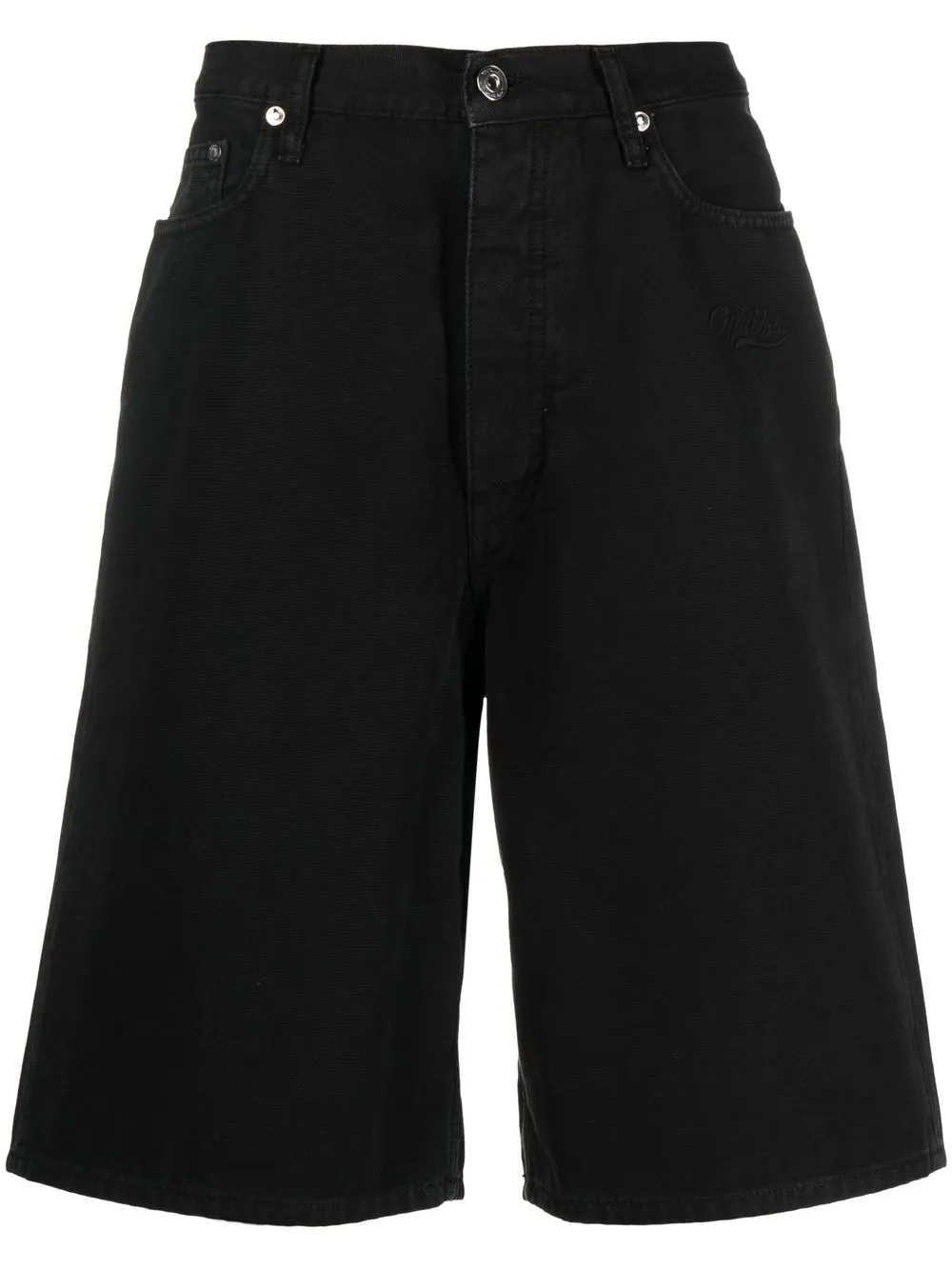 Off-White logo-patch wide-leg denim shorts Black