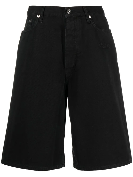 Off-White logo-patch wide-leg denim shorts Black