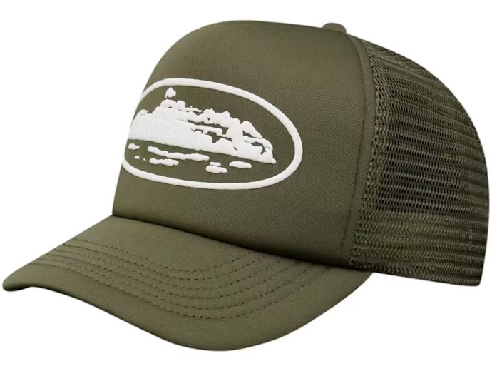 Corteiz Island Puff Print Trucker Hat Olive