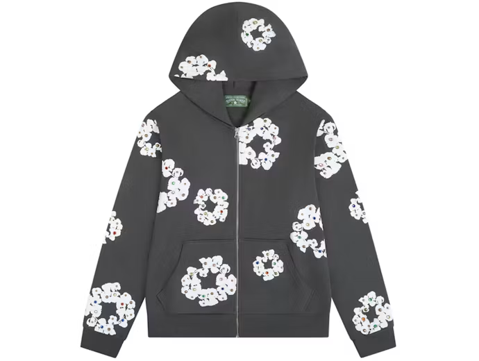Denim Tears Rhinestone Cotton Wreath Zip Hoodie Vintage  Black